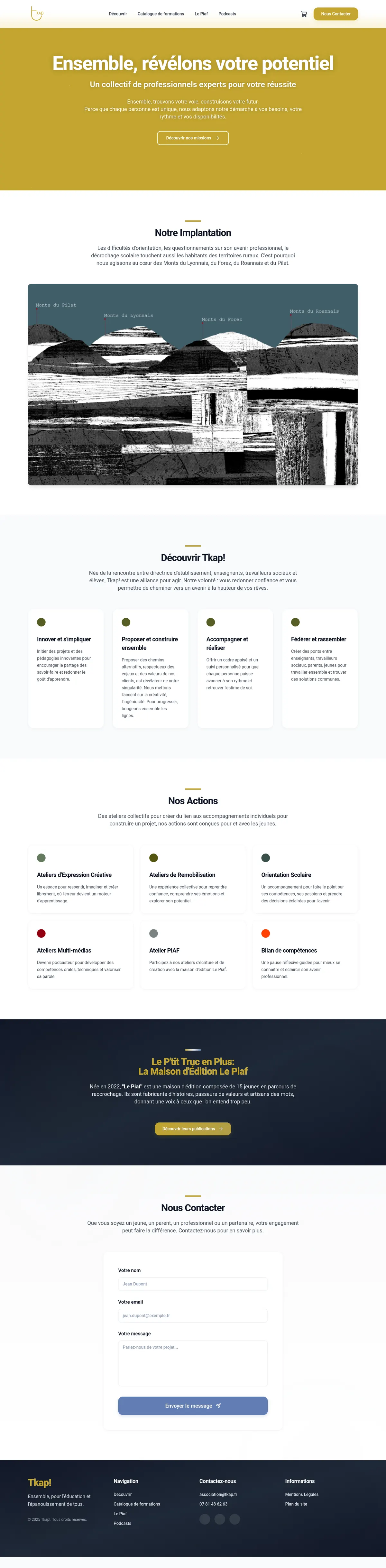 Page d'accueil complète du site Tkap !